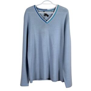 G/FORE V Neck Golf Sweater Merino Wool Waffle Knit Mens L Baja Blue $295
